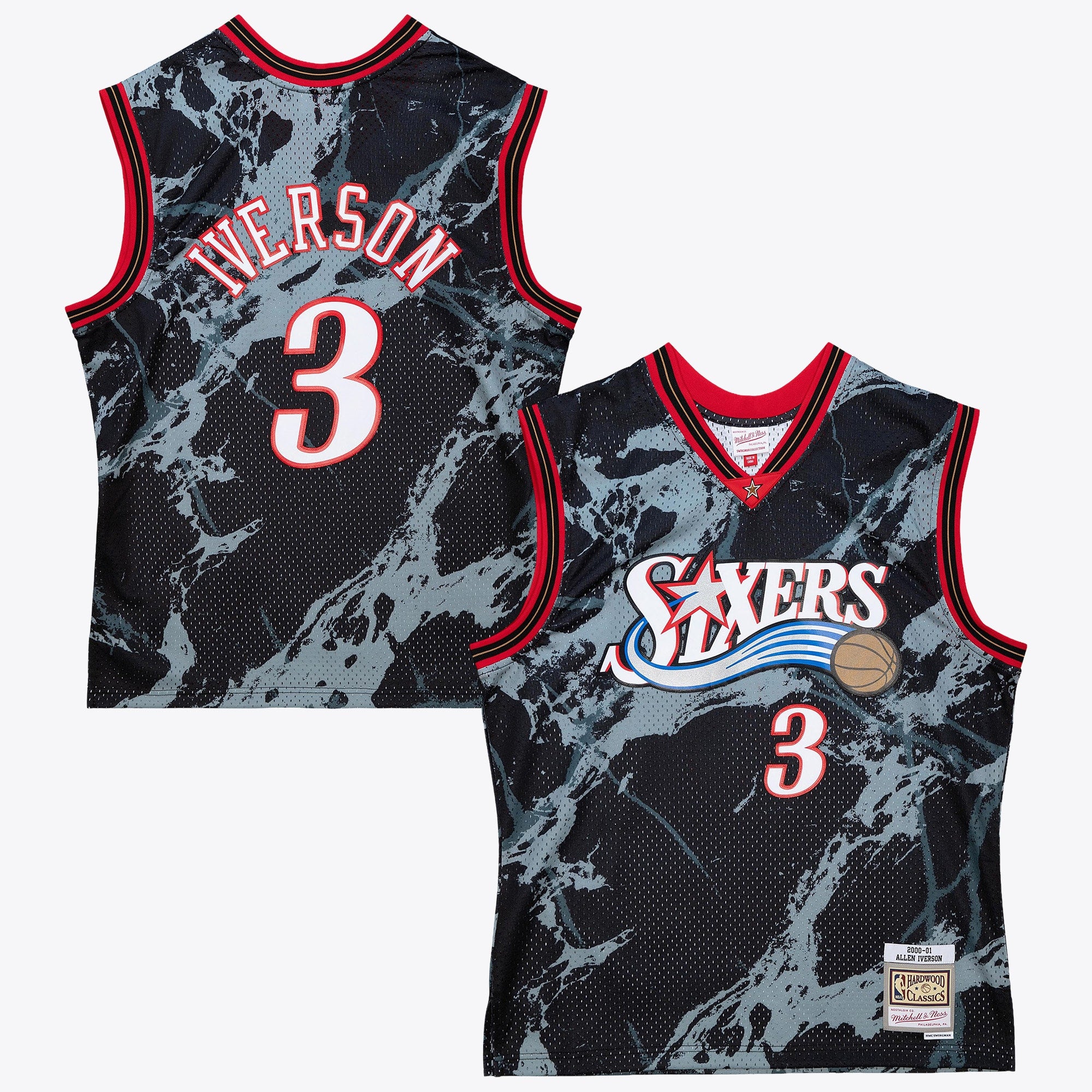 Allen Iverson Philadelphia 76ers 2000 Team Marble Swingman Jersey - Black
