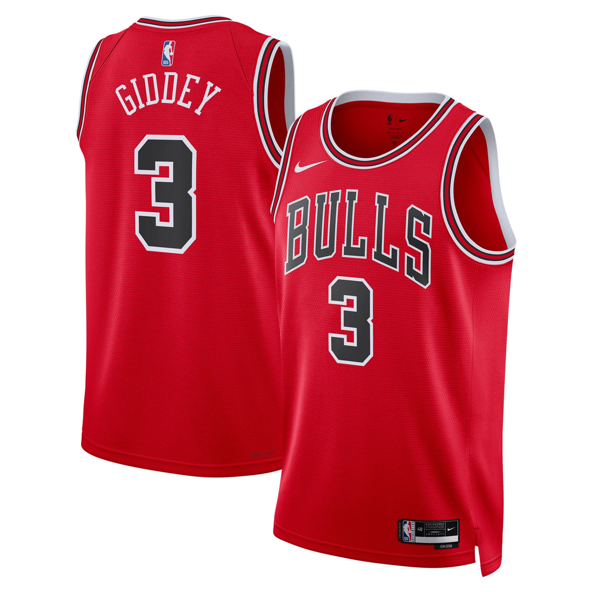 Josh Giddey Chicago Bulls Icon Edition Swingman Jersey - Red - Unisex