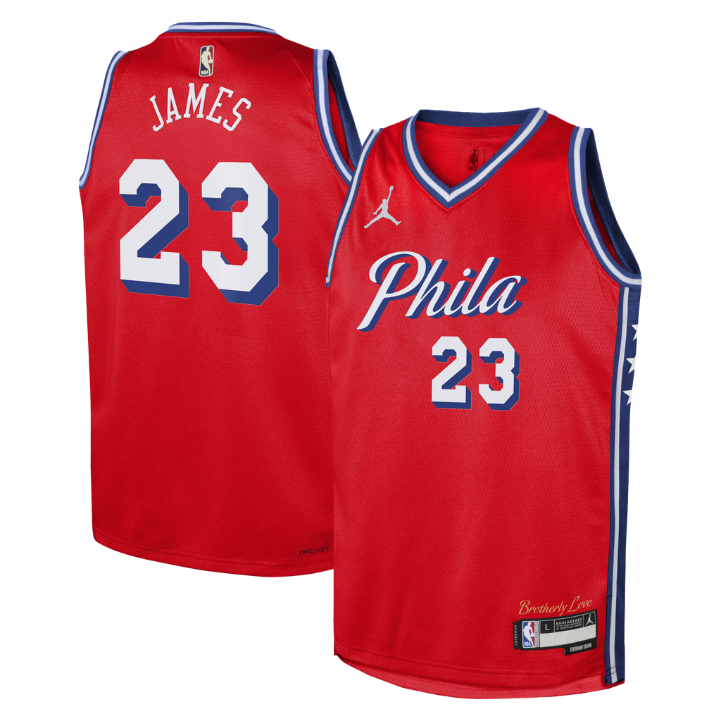 LeBron James Philadelphia 76ers Statement Edition Swingman Jersey - Red - Youth