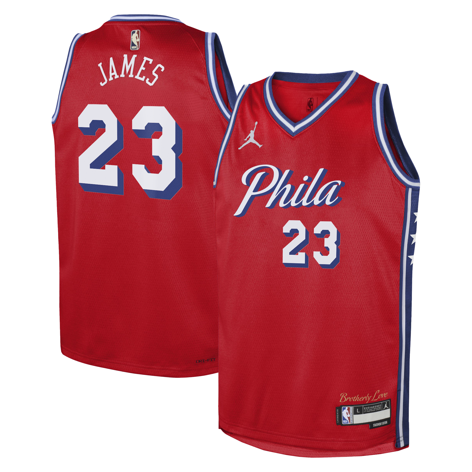 LeBron James Philadelphia 76ers Statement Edition Swingman Jersey - Red - Youth