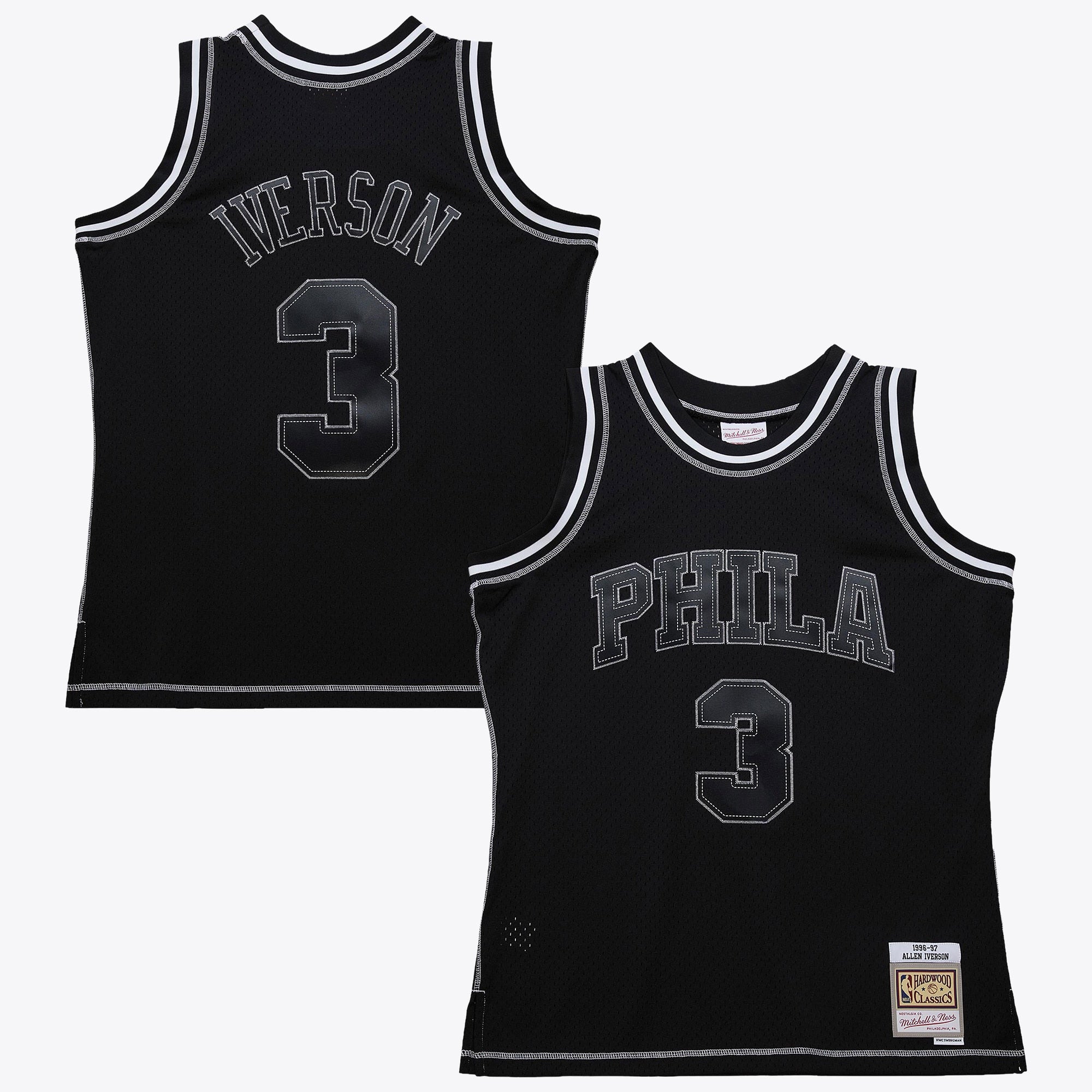 Allen Iverson Philadelphia 76ers 1996 Contrast 2K Swingman Jersey - Black