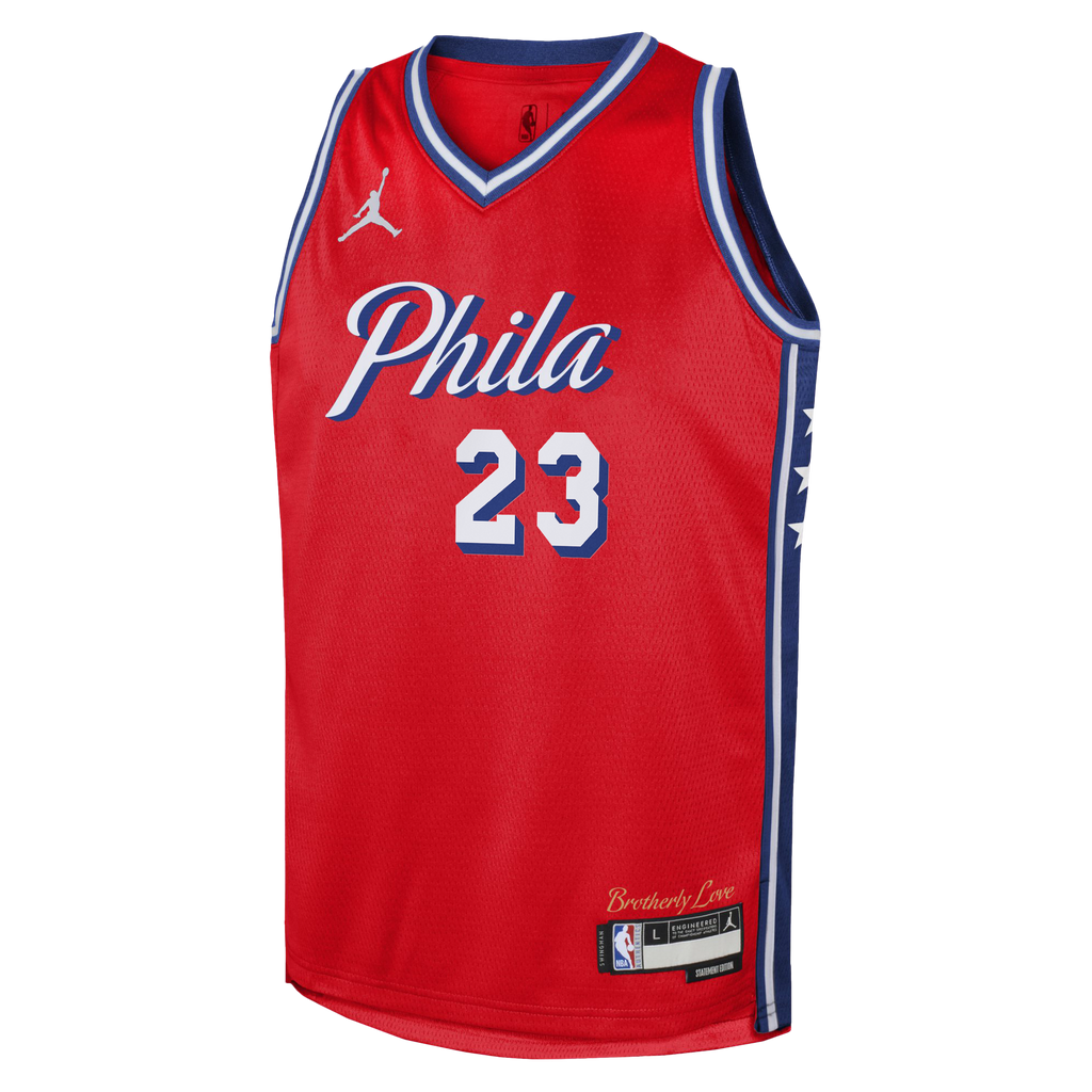 LeBron James Philadelphia 76ers Statement Edition Swingman Jersey - Red - Youth