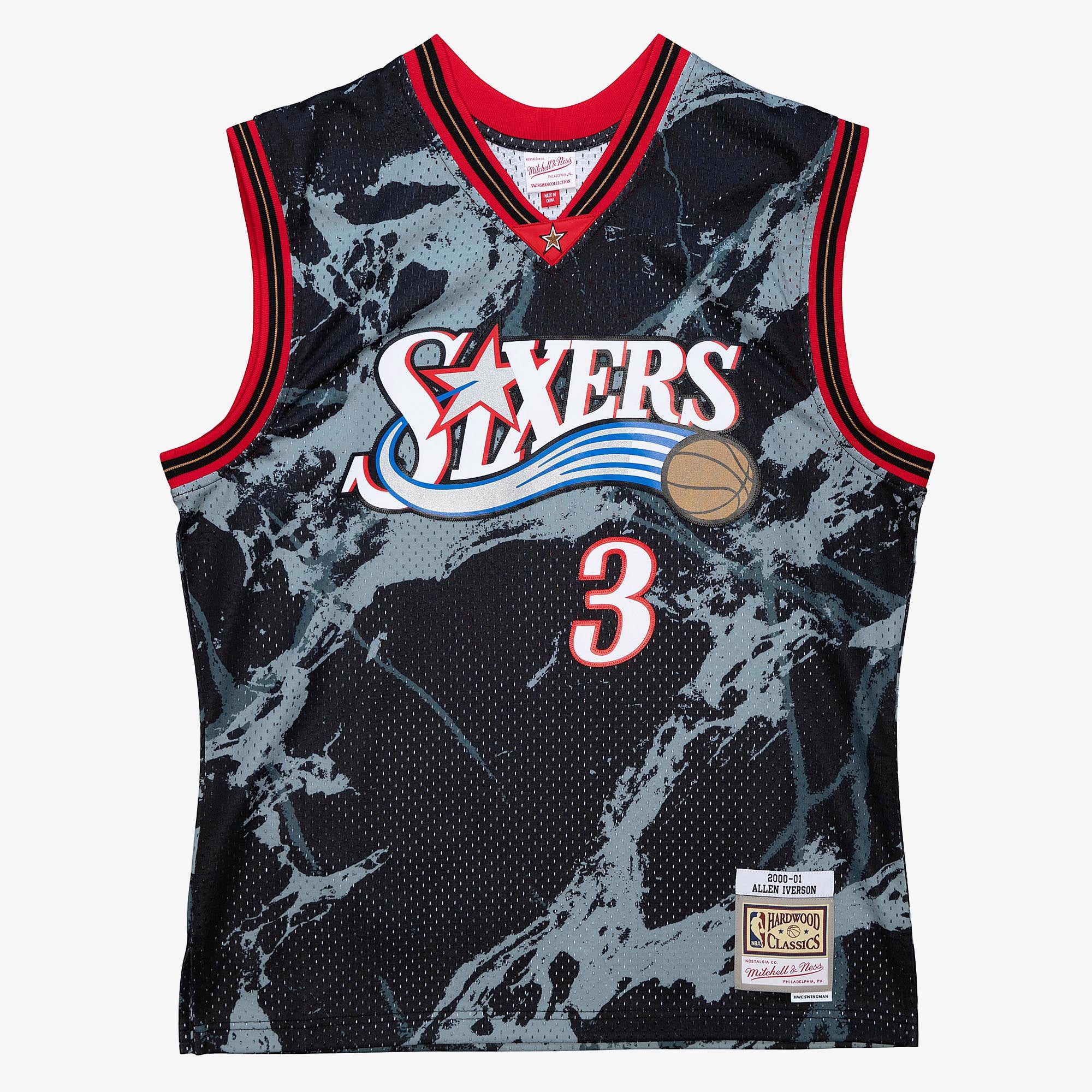 Allen Iverson Philadelphia 76ers 2000 Team Marble Swingman Jersey - Black