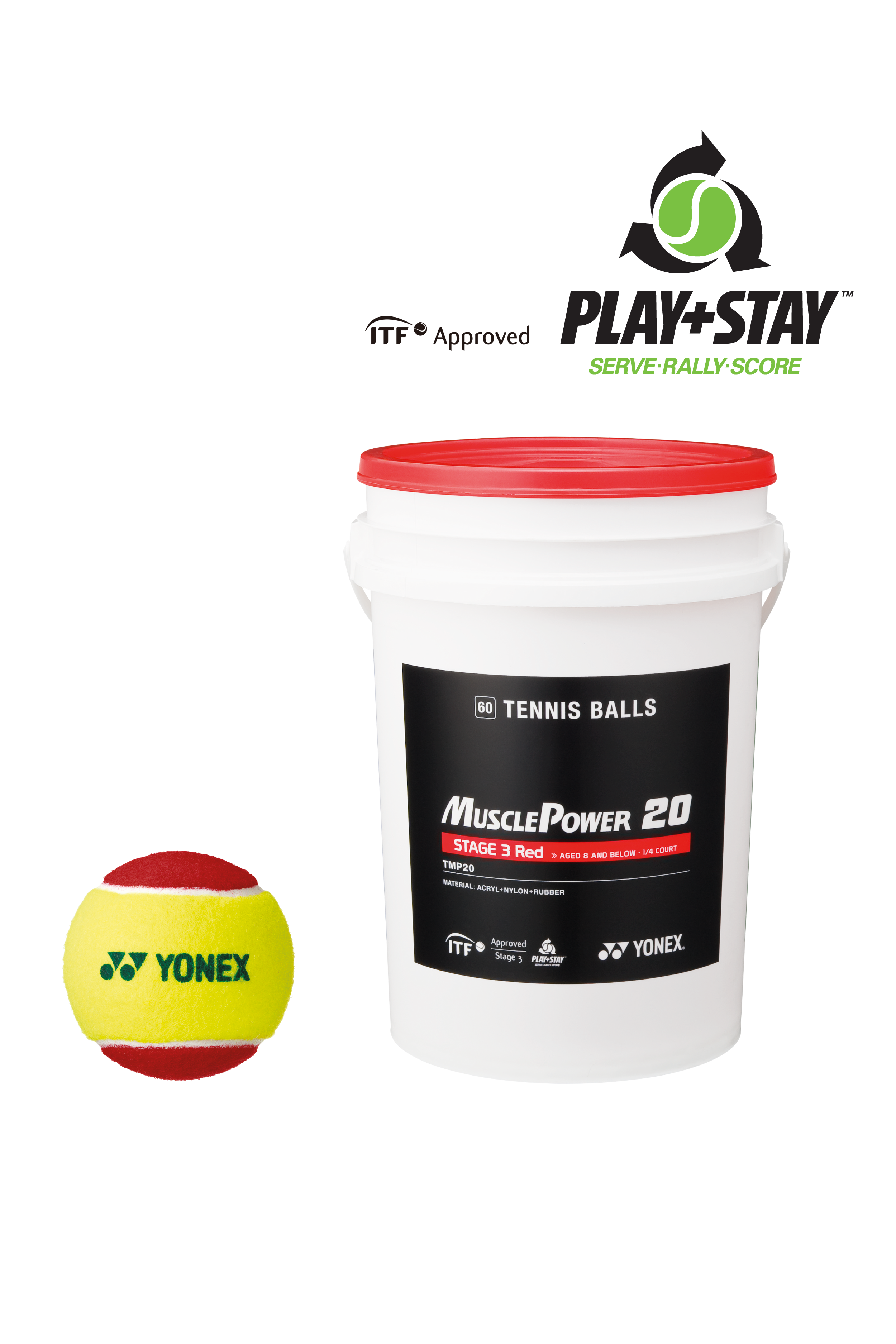 Yonex COLOURED TRAINING BALLS BUCKET - 60 BALLS, STAGE 3
