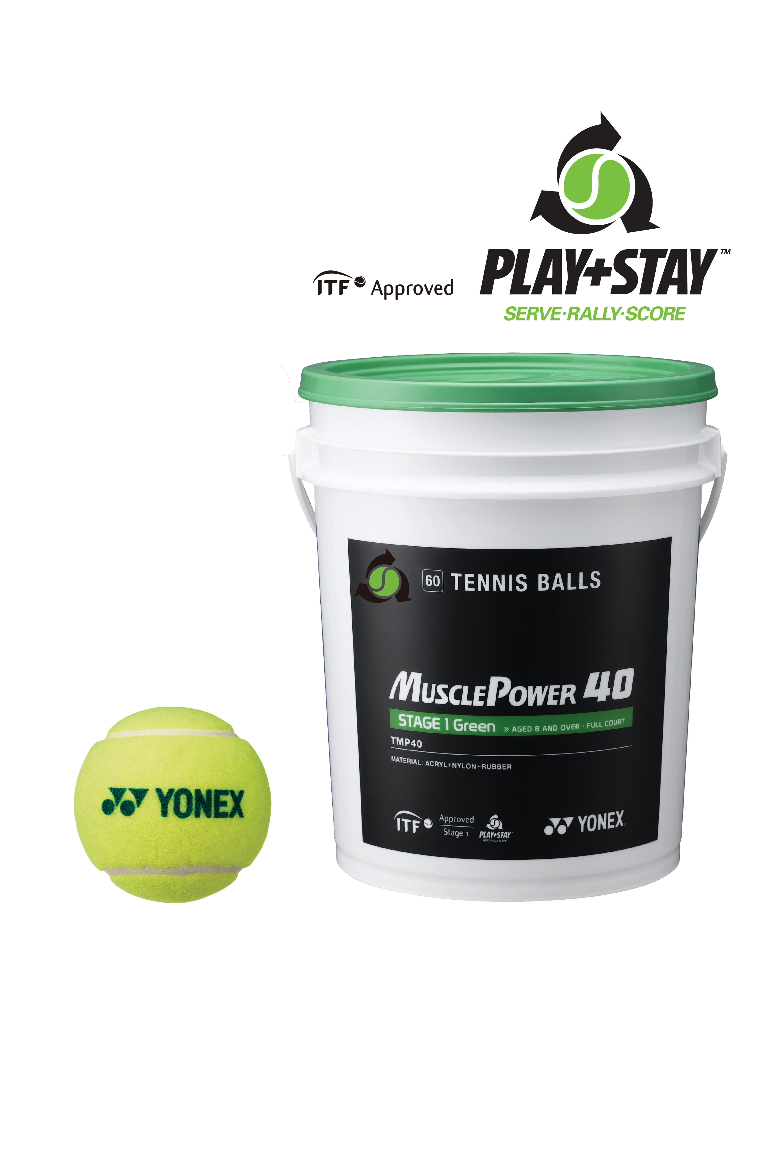 Yonex COLOURED TRAINING BALLS BUCKET - 60 BALLS, STAGE 1